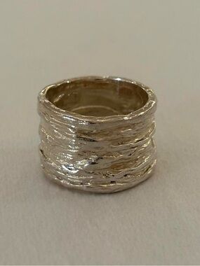 Vintage 925 Sterling Silver Textured Design Wide Band Statement Ring Size 6.5/7